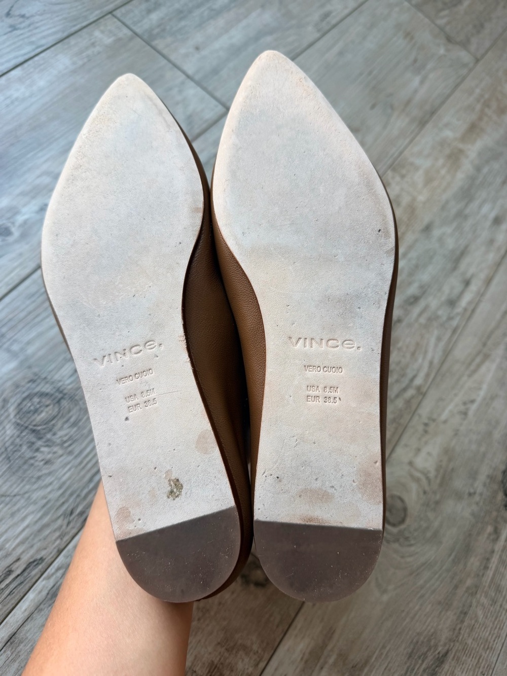 Vince Lex Tan Leather Asymmetrical Pointed Toe Ballet Flats Minimalist 8.5 - Picture 6 of 6